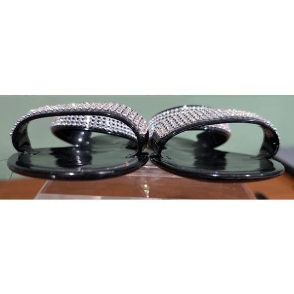 Bamboo Sandals with Sparkly Straps, Black, Silver, Size 8 - Picture 4 of 7
